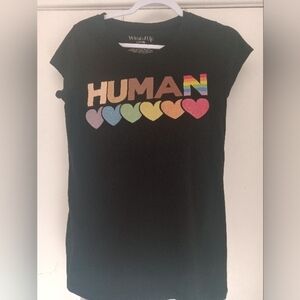 NWOT HUMAN with Glitter Heart Design Black Tshirt